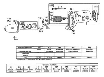 Electric Starter And Chart Diagram and Parts List for 132431-0267-XX  Briggs and Stratton Engine